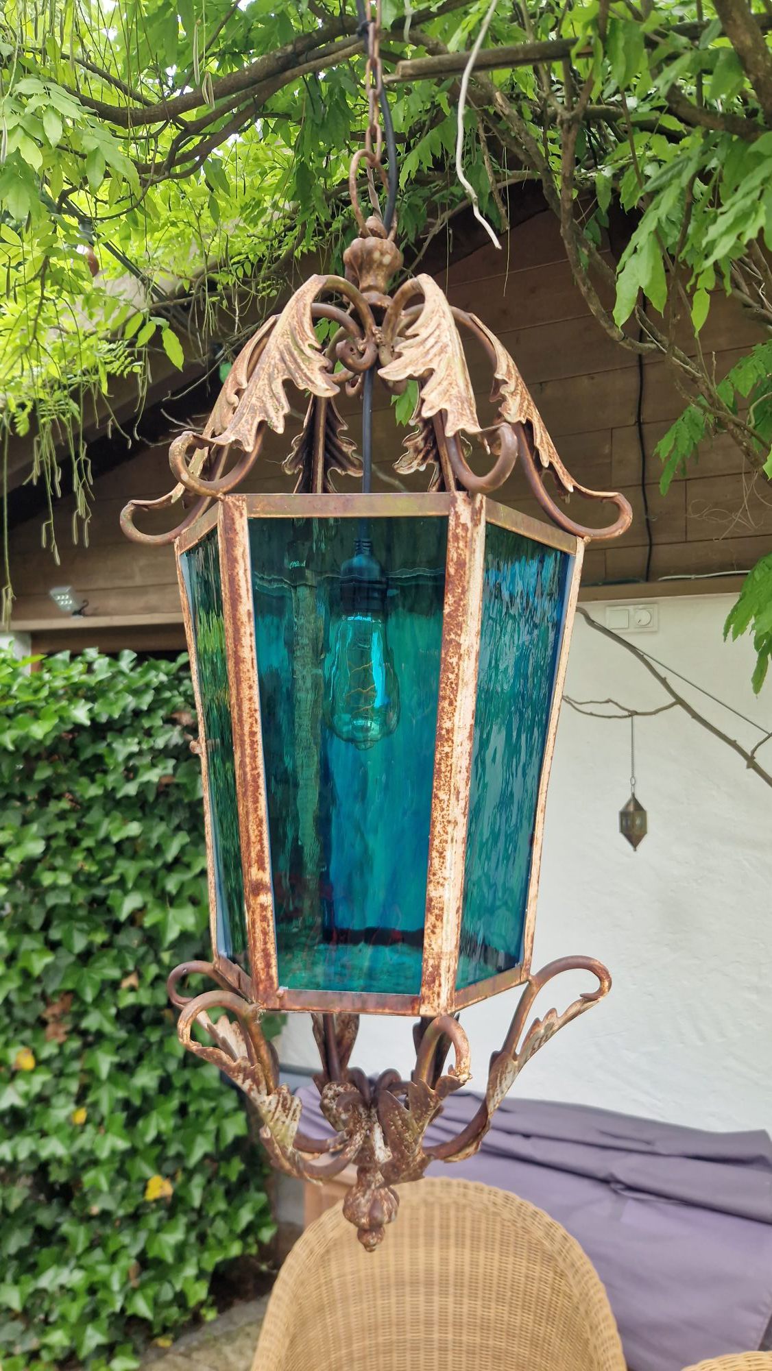 Glaskunst - Lampe mit grüner Bleiverglasung